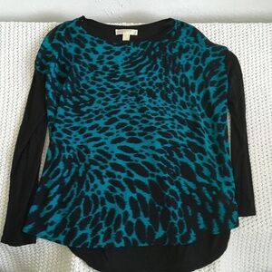 MICHAEL KORS ANIMAL PRINT BLOUSE WOMAN LARGE TEAL AND BLACK (15)